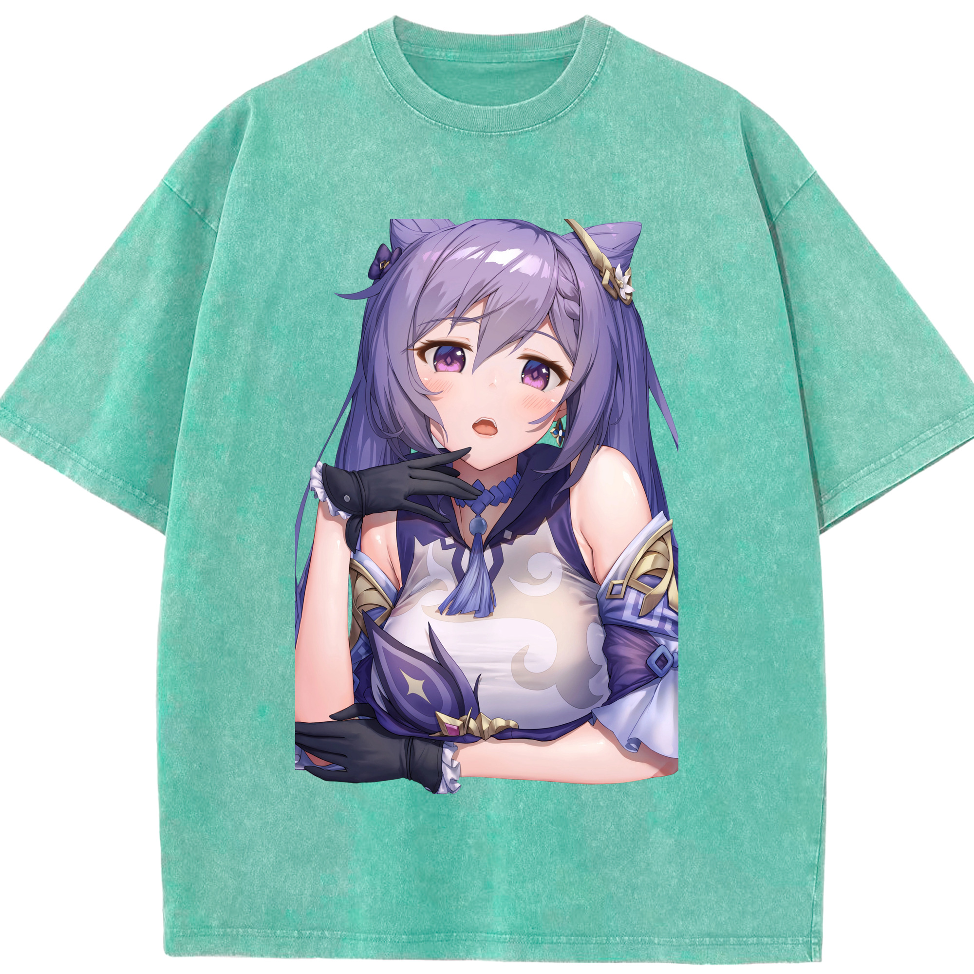 げんし神 刻晴 こくせい genshin Kokusei 綿100% ヴィンテージ風 半袖Tシャツ（フロントプリント）